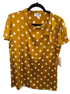 Tulip B Mustard Polka Dot Tie-Neck Blouse